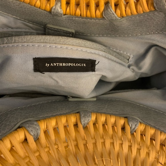 Anthropologie Marianne Stylish Blue Handbag with Bamboo Handles - Picture 7 of 13